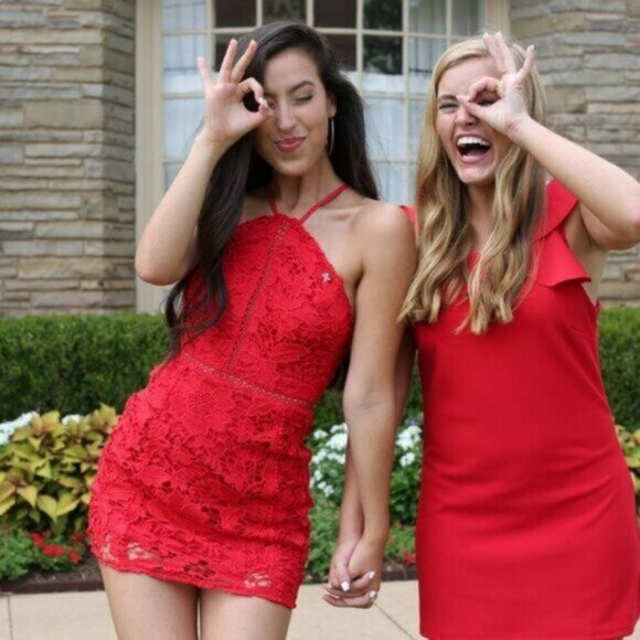 UO Lace High-Neck Red Mini Dress Size XS - Picture 3 of 7